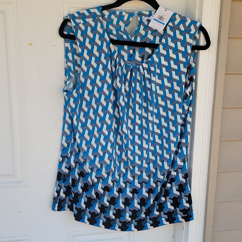 Blue and Black Geometric Sleeveless Top